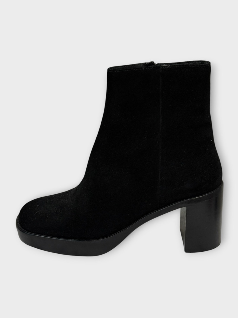 BY FAR Black Suede Platform Ankle Boots